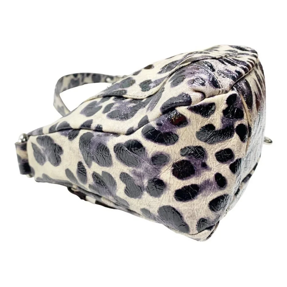 B. Makowsky Shiny Leopard Print Genuine Leather Satchel Handbag Purse - Picture 7 of 16